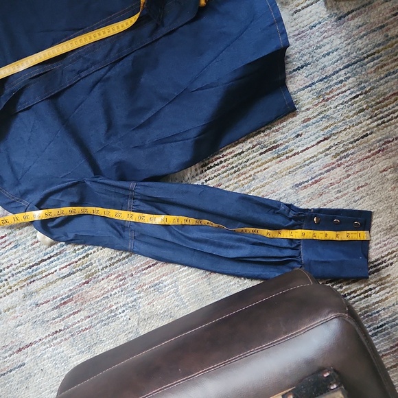 NWOT Dark Cotton Denim Shirt w/Exaggerated Sleeves with Bow- size 2x - Picture 4 of 8